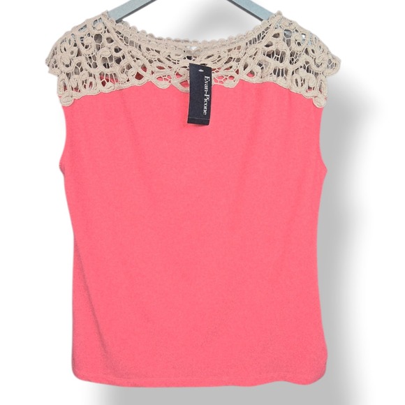 Black Label By Evan Picone Tops - Evan Picone Pink Coral Top with Contrast Ivory Crochet Lace Yoke. Size XL NEW
